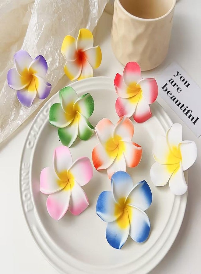 DPWOUM 2Pcs White and Pink Hawaiian Frangipani Plumeria Foam Head Flower Party Beach Hair Clip Hair Clips Hair Accessories(7cm) - Image 3